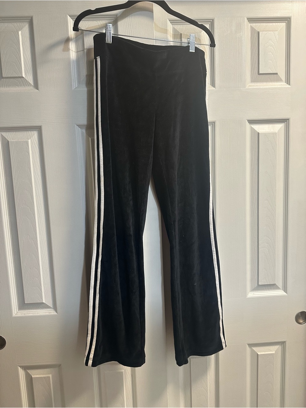 Boston Proper Black Velour Track Pants with White Side Stripes